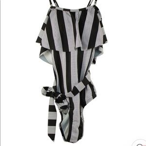 NWT Black and White striped one piece bathing suit